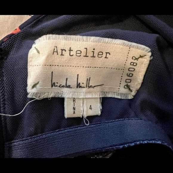 ARTELIER Nicole Miller unique print tattoo watercolor floral ruched dress - Picture 9 of 9